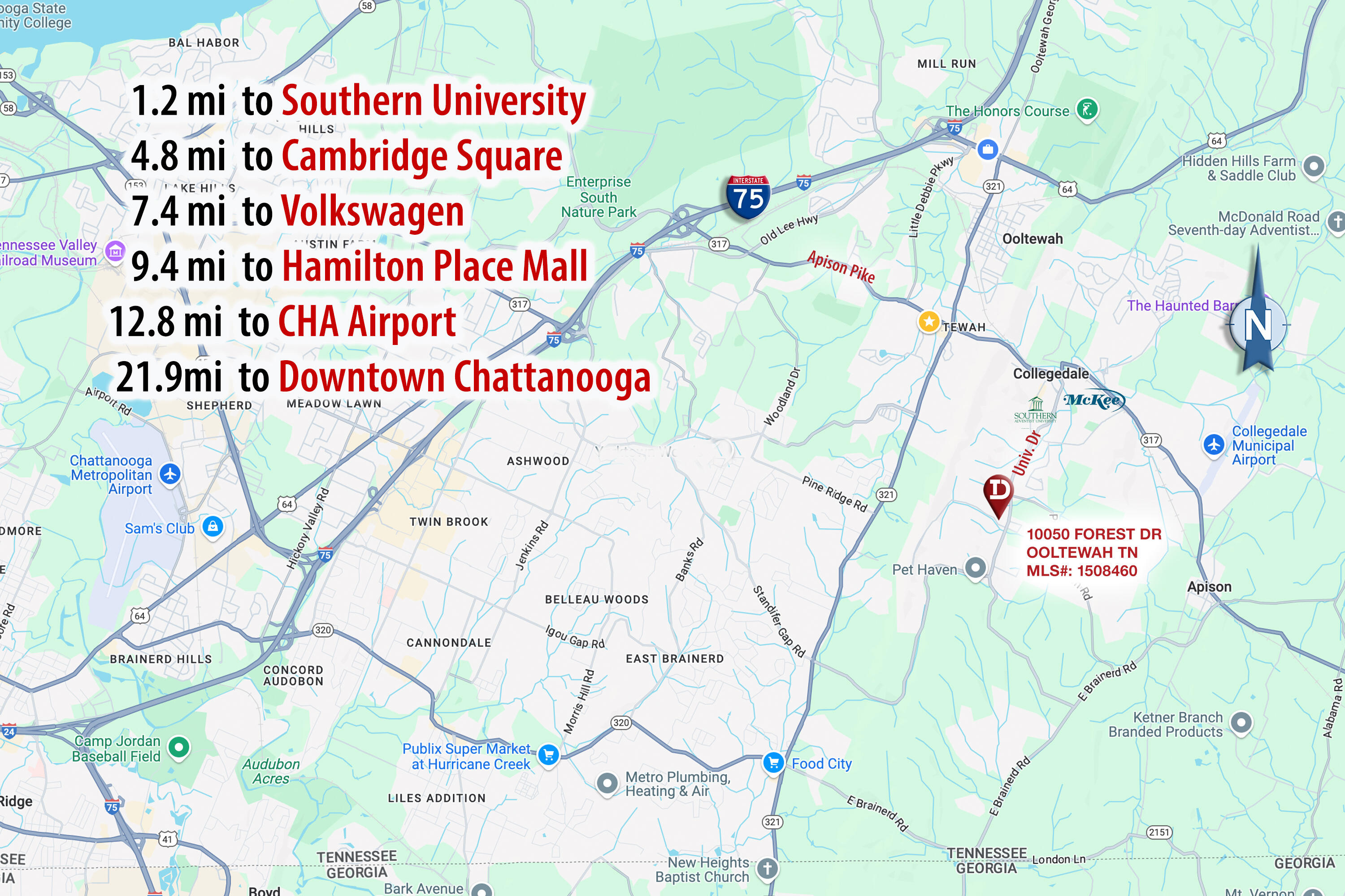 10050 Forrest Drive Ooltewah, TN 37363 - Photo 36 of 42 Map Distances