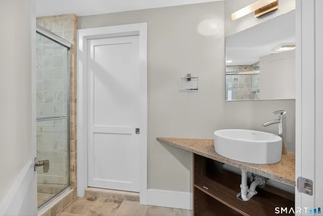 a bathroom with a shower