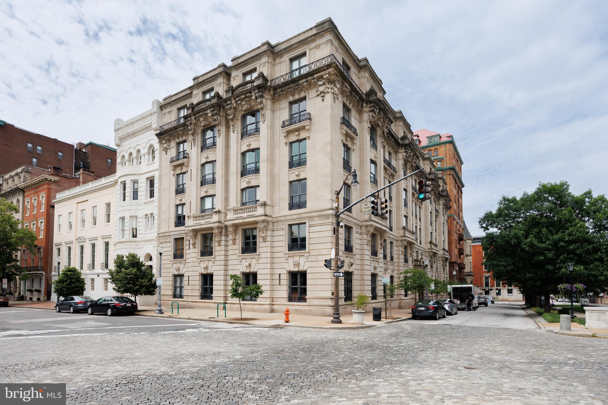 a view of a building with a street