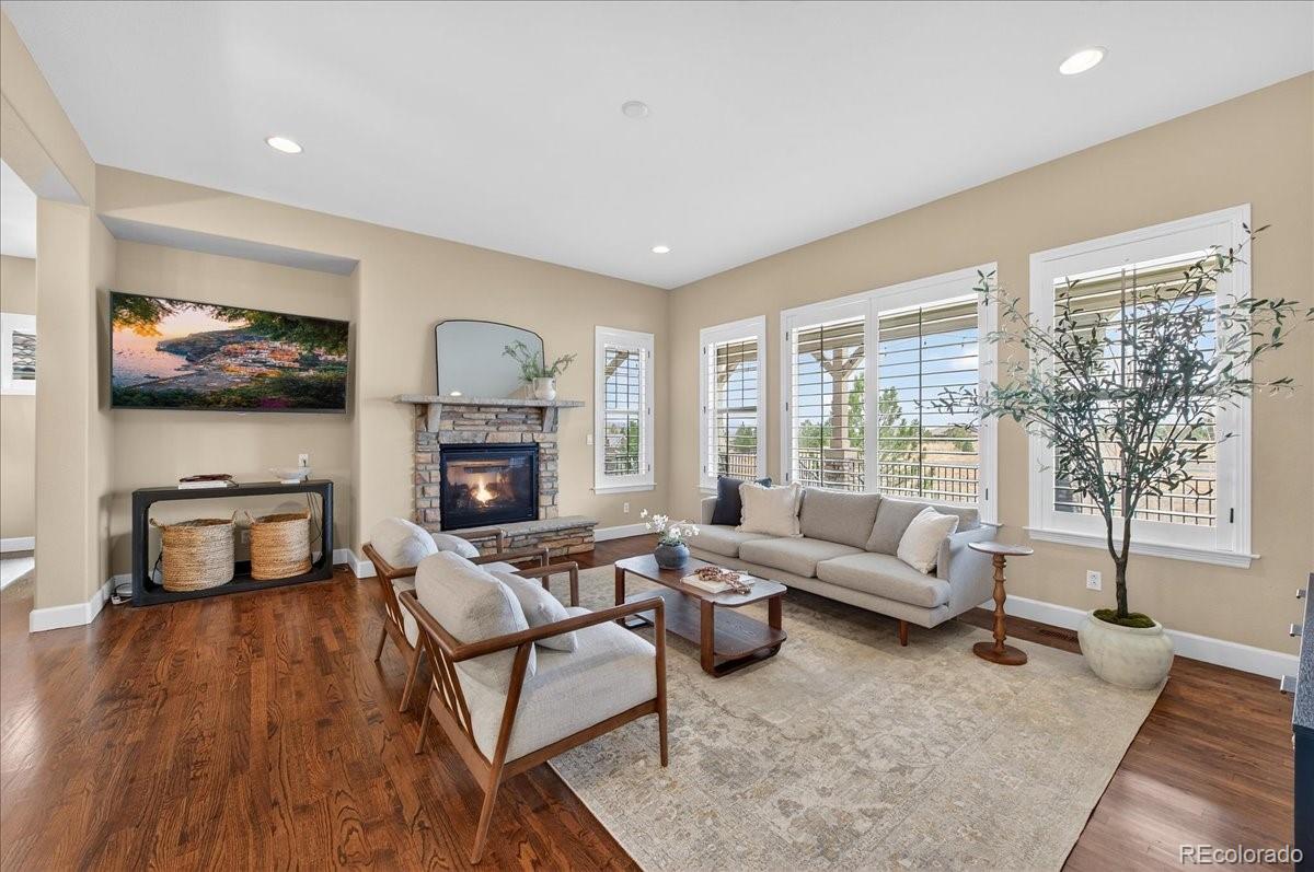 10693 Featherwalk Way Highlands Ranch, CO 80126 - Photo 19 of 50 a living room with furniture and a fireplace