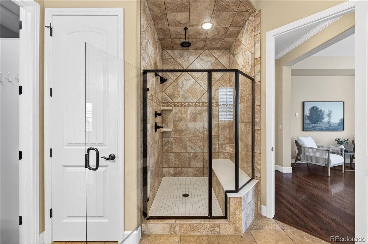 10693 Featherwalk Way Highlands Ranch, CO 80126 - Photo 27 of 50 a bathroom with a glass shower door