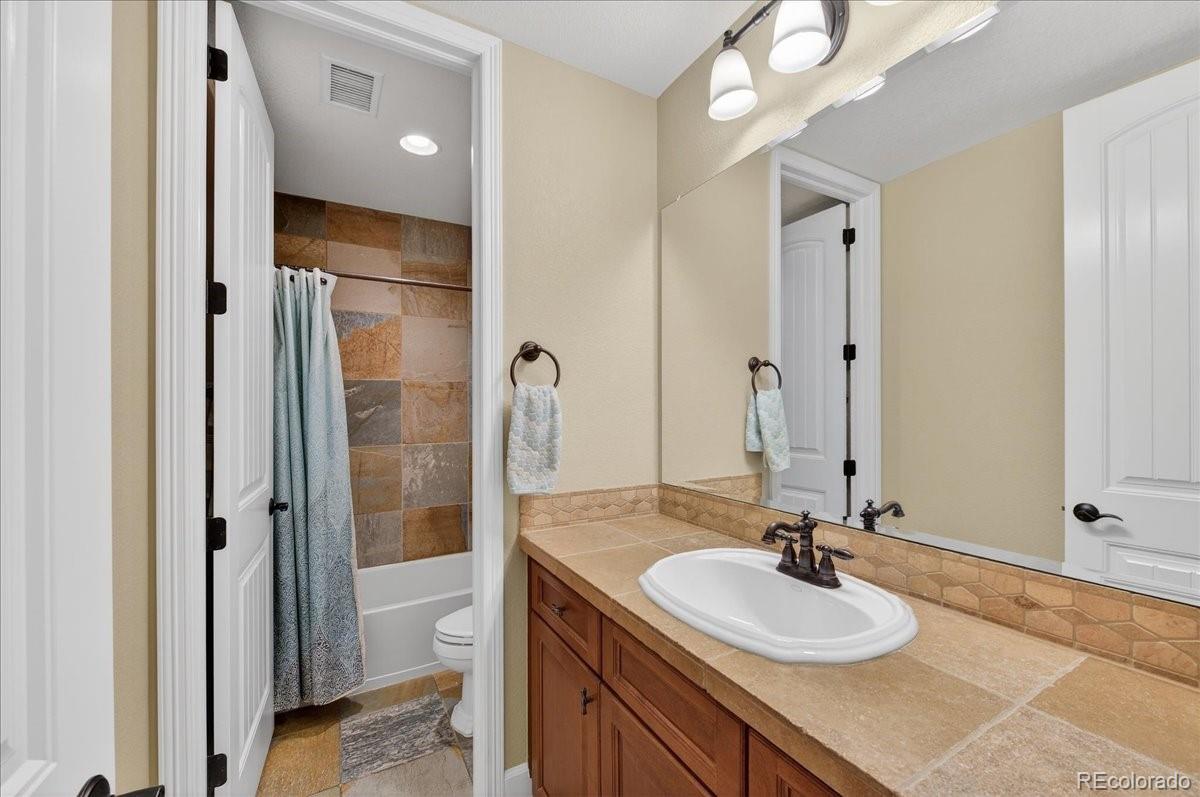10693 Featherwalk Way Highlands Ranch, CO 80126 - Photo 38 of 50 a bathroom with a sink a toilet and shower