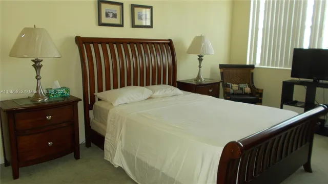 a bed room with a bed and a television