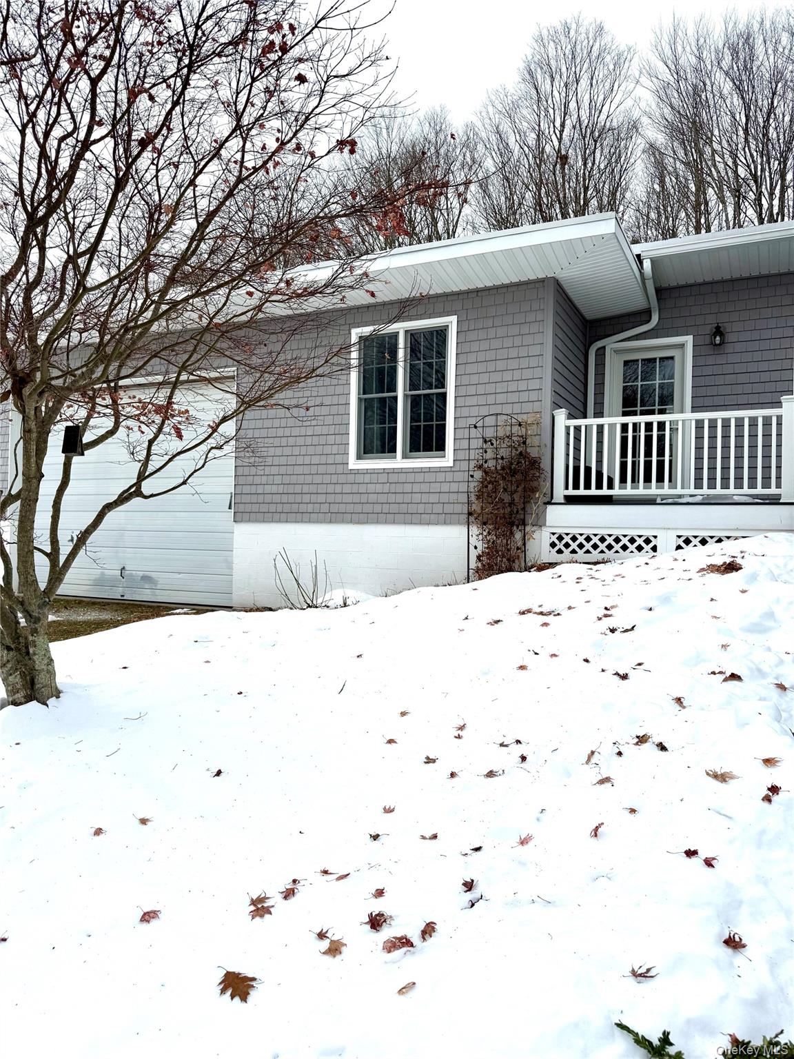 91-97 Sawmill Road Red Hook, NY 12571 - Photo 1 of 8 View of snow covered exterior with a wooden deck