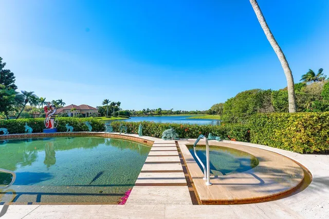 a view of a swimming pool with a patio