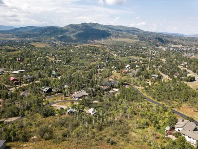 an aerial view of residential house and green space