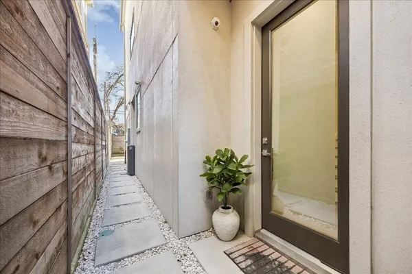 a porch with seating space