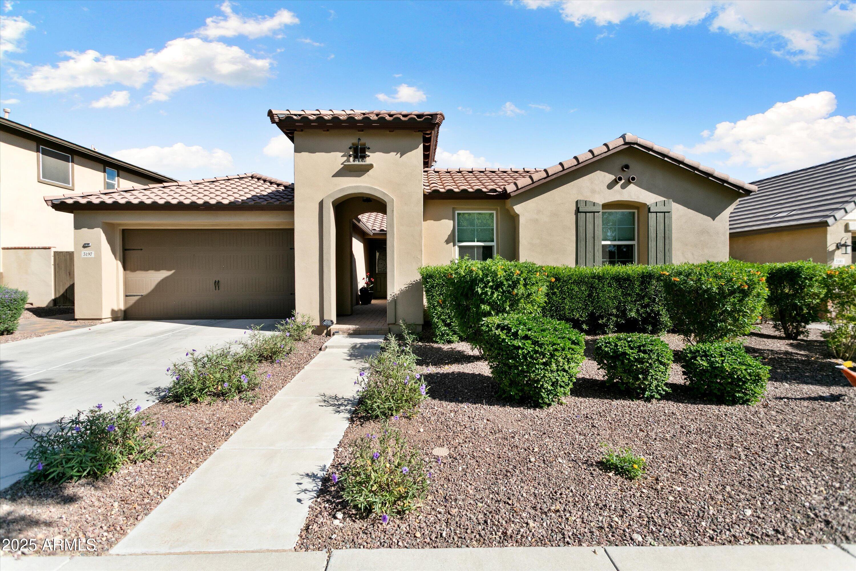 3197 North Springfield Street Buckeye, AZ 85396 - Photo 1 of 60 a front view of a house with a garden