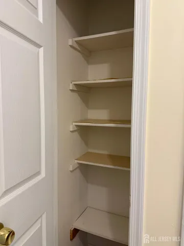 a view of walk in closet with empty racks