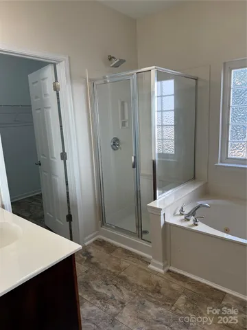 a bathroom with a tub a sink a vanity and a shower
