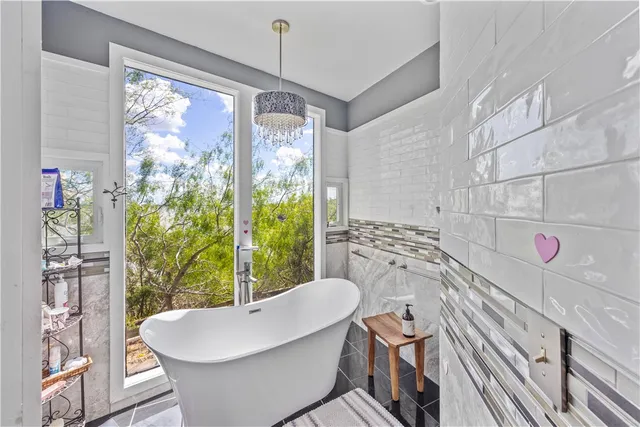 a living room with large window