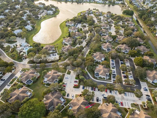 an aerial view of a highlighted house