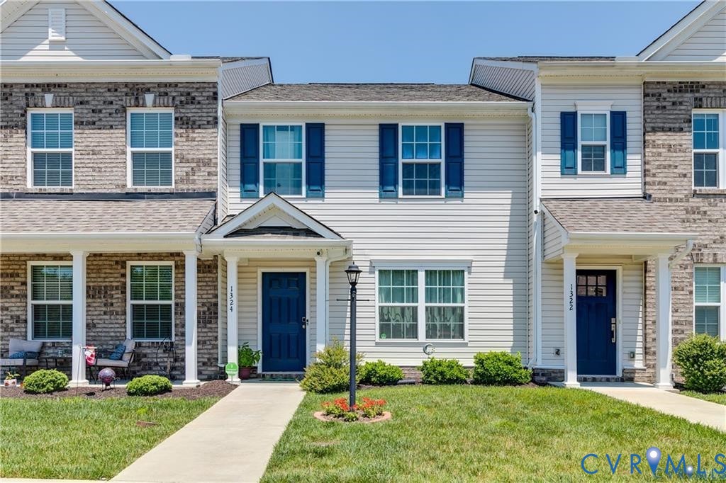 1324 Stone Rdg Pk Loop Henrico, VA 23228 - Photo 1 of 1 Light-colored siding and brick facade with dark bl