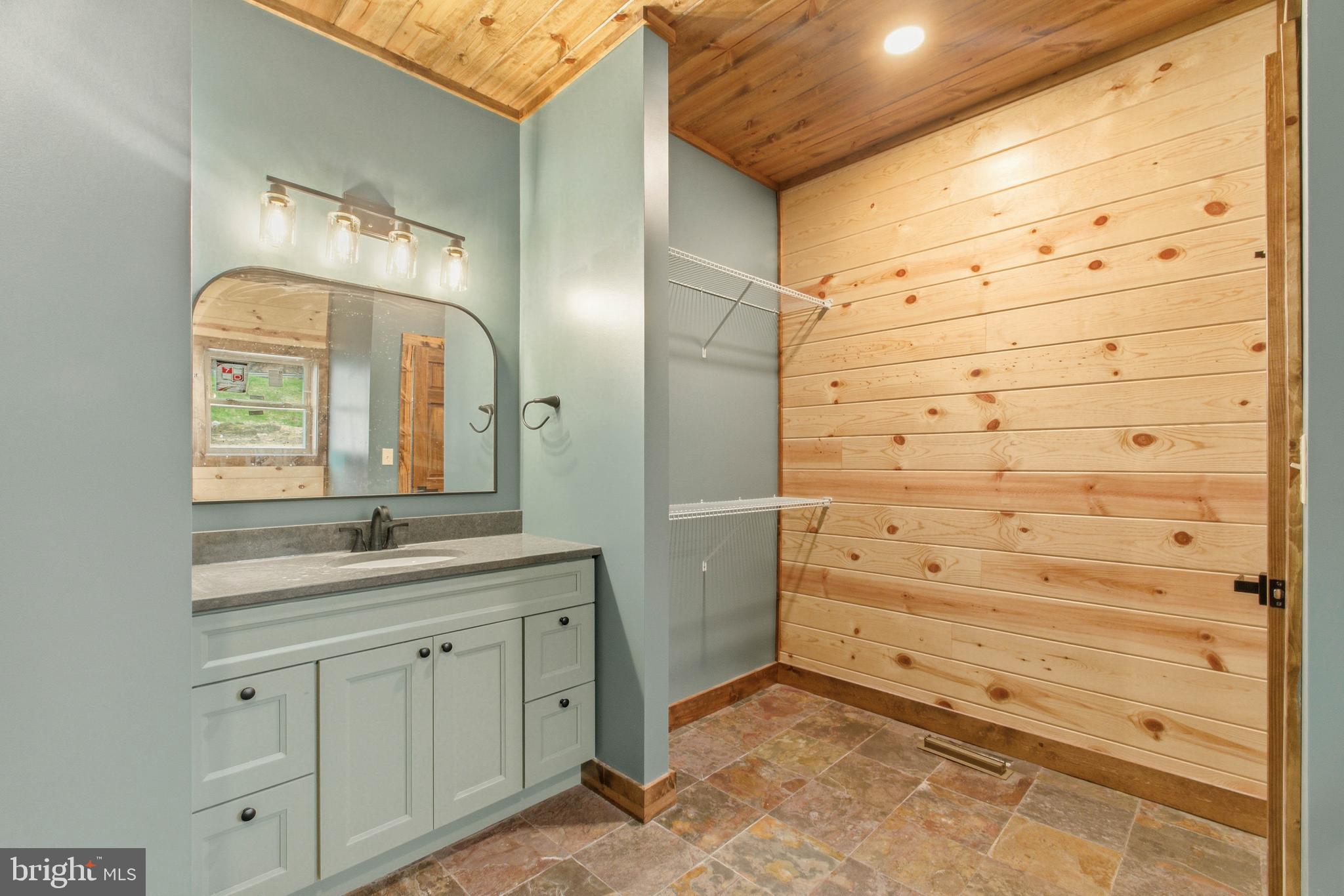 45 Nature Run McHenry, MD 21541 - Photo 19 of 39 a bathroom with a granite countertop sink a mirror and a shower