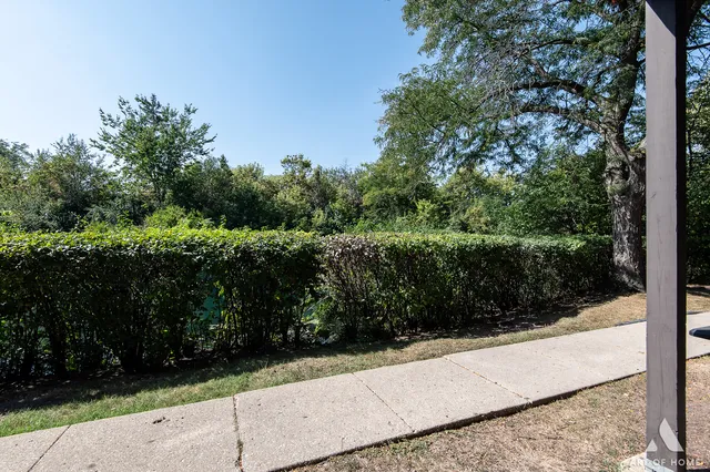 a view of a backyard with sitting area