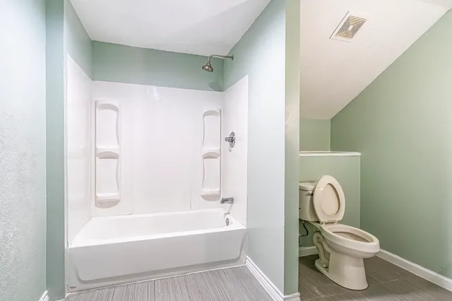 a bathroom with a toilet and a bathtub