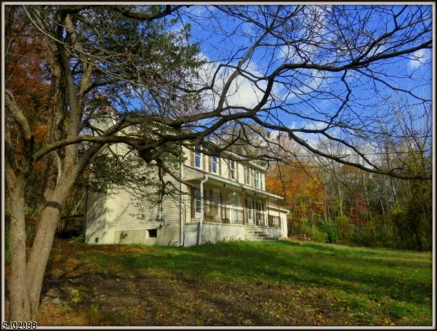 a view of a park with large trees