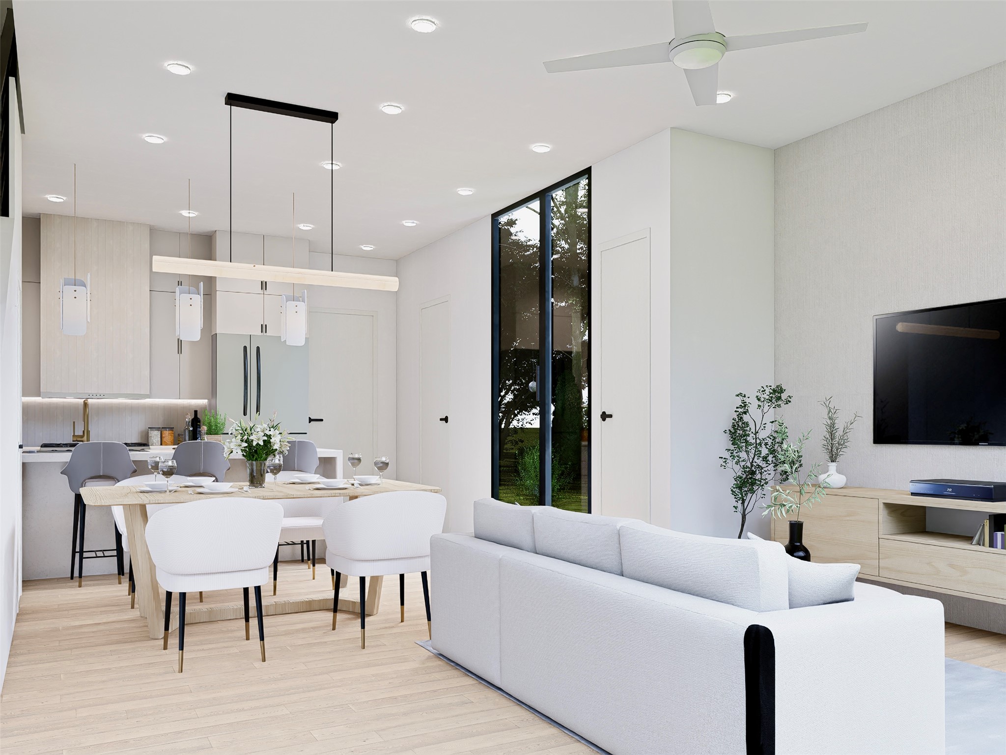 111 Mildred Street, Unit 3 Austin, TX 78702 - Photo 7 of 22 a living room with furniture a flat screen tv and a large window