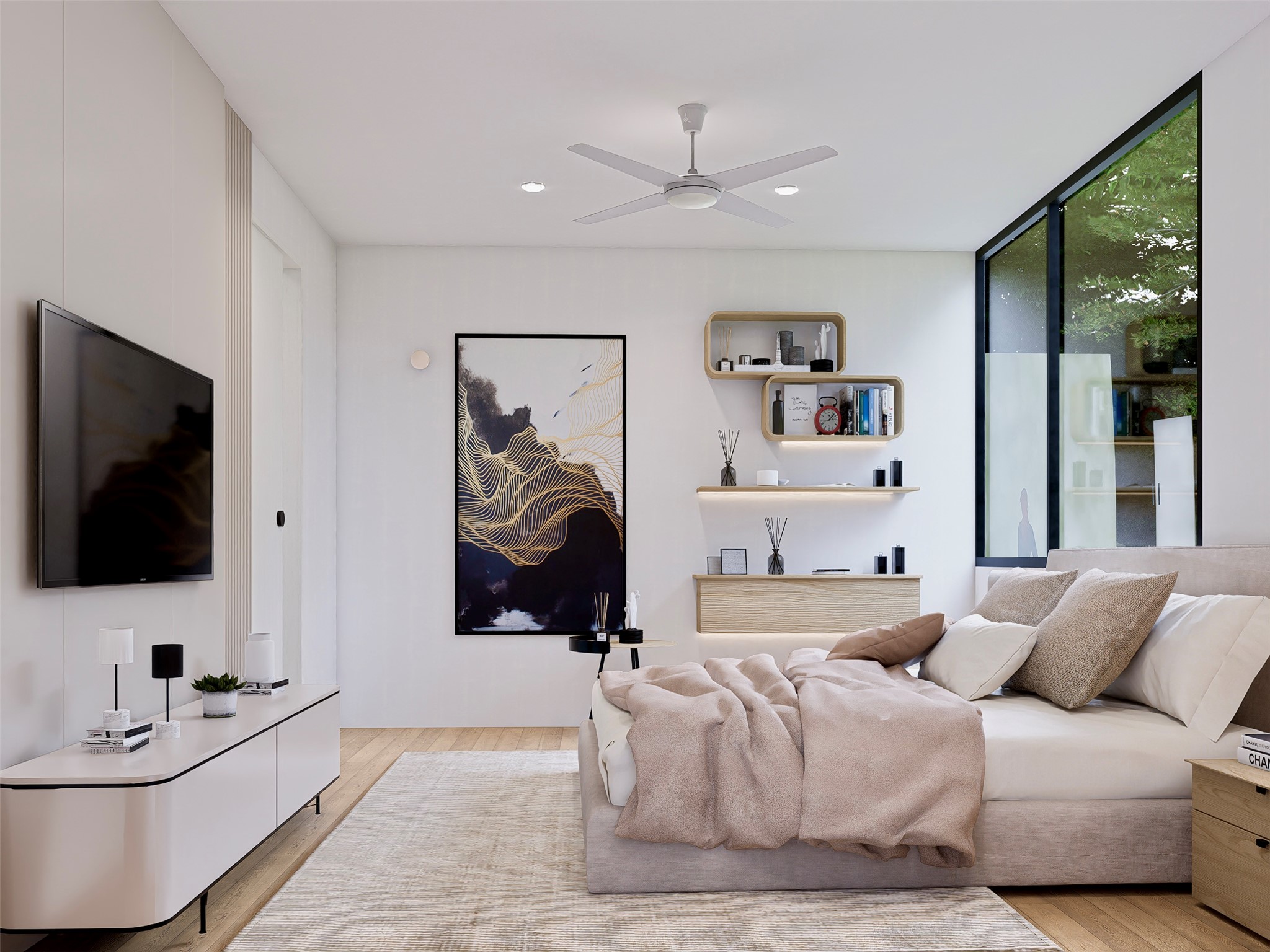 111 Mildred Street, Unit 3 Austin, TX 78702 - Photo 10 of 22 a living room with furniture a flat screen tv and a large window