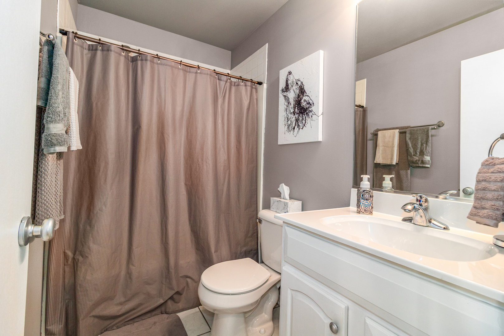 25151 Faraday Road Manhattan, IL 60442 - Photo 11 of 13 a bathroom with a sink a toilet a mirror and shower curtain