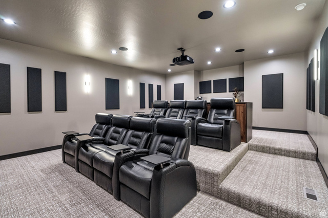 2145 North Main Street Centerville, UT 84014 - Photo 47 of 53 Home theater featuring light colored carpet and recessed lighting