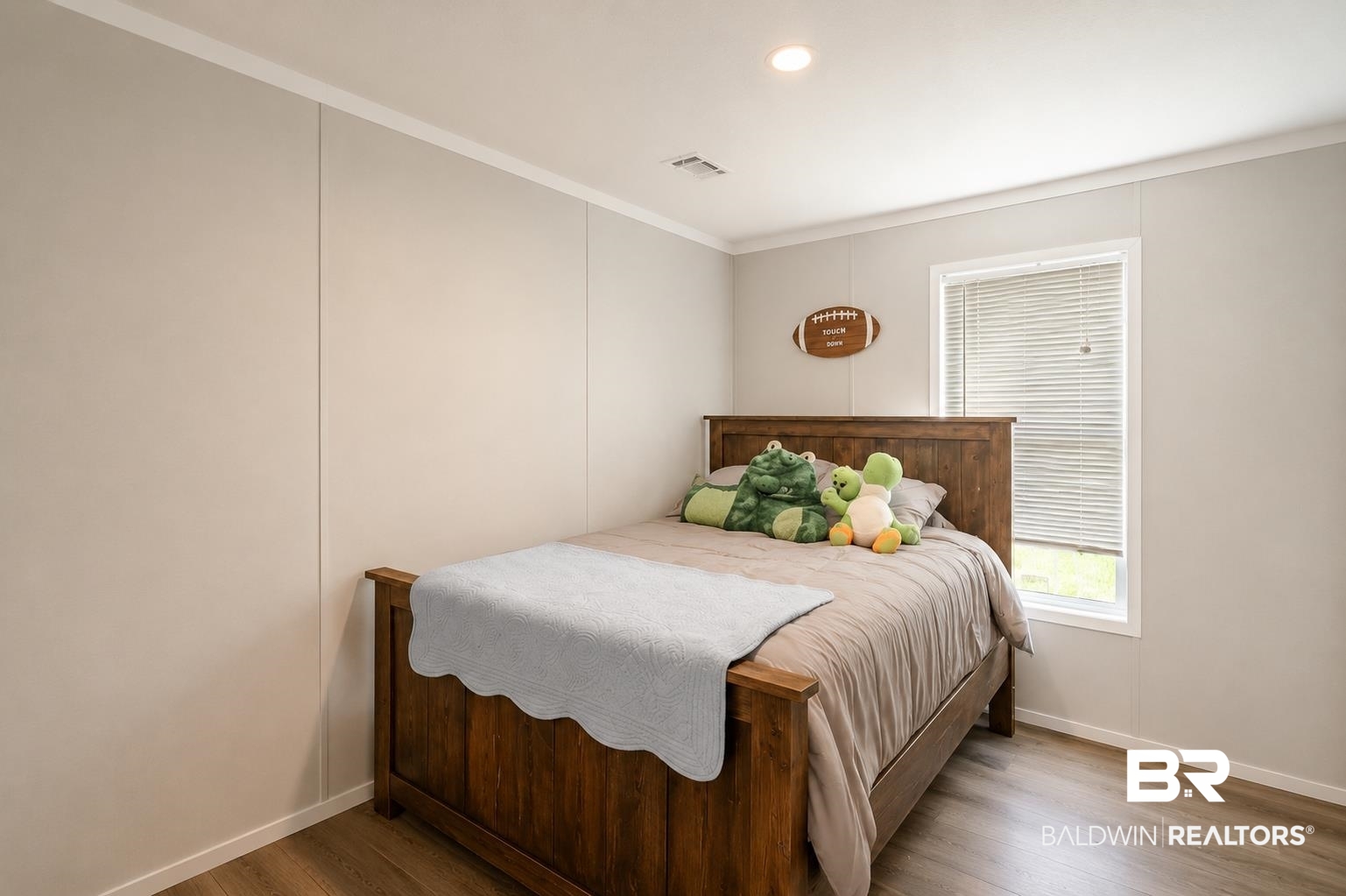 15575 Mikkelsen Road Summerdale, AL 36580 - Photo 20 of 68 Bedroom featuring wood-finish flooring, recessed lighting, and a single window with blinds