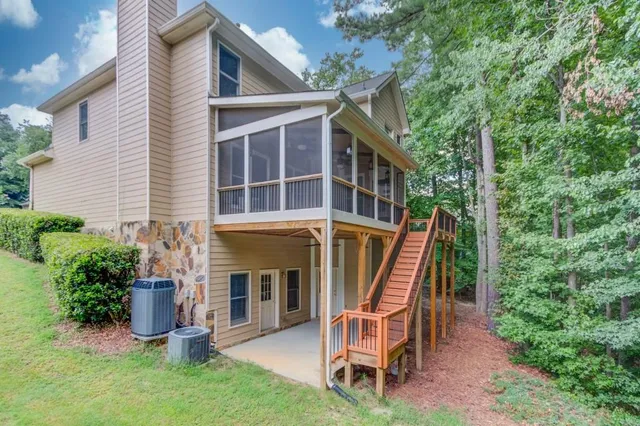 a view of porch with a floor to ceiling window