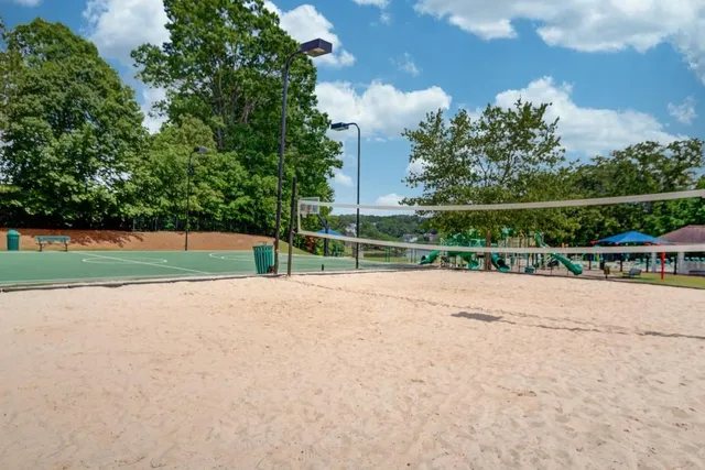 a view of a park with slide
