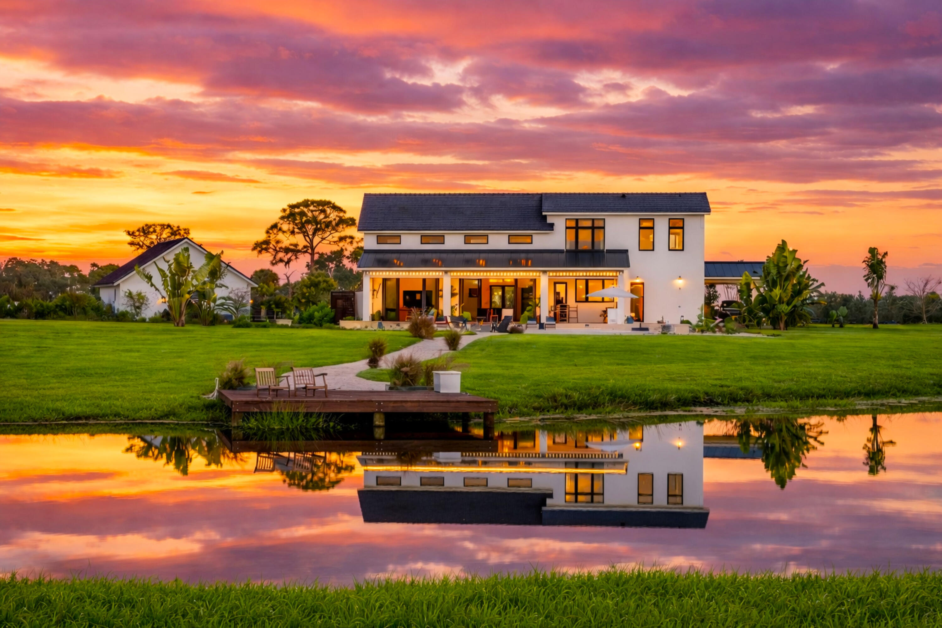 26209 Southwest Jockeys Run Okeechobee, FL 34974 - Photo 14 of 57 Tranquil Twilight over white manor