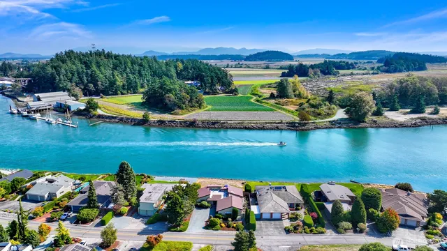 an aerial view of a house with a garden view