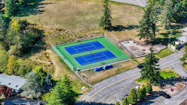 an aerial view of a yard