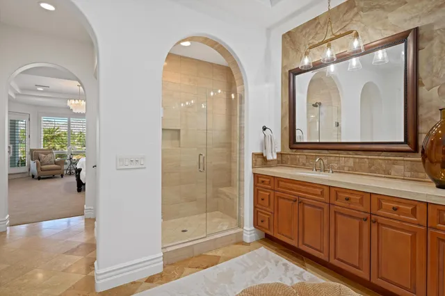 a kitchen with a sink and a microwave