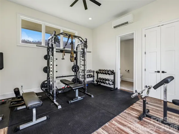 a view of a room with gym equipment