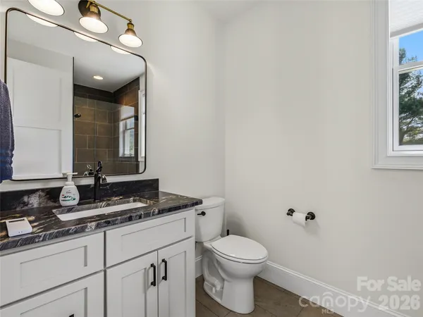 a bathroom with a toilet a sink and mirror