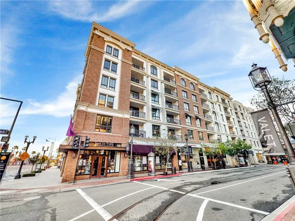 an aerial view of a building with outdoor space
