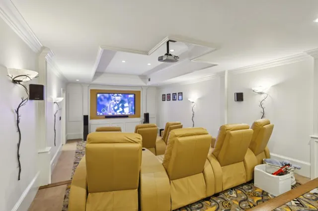 a view of a backyard with large trees