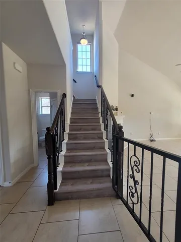 a garden view with a seating space