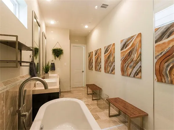 a hallway with cabinets