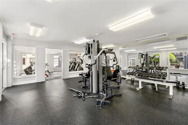 a view of a room with gym equipment