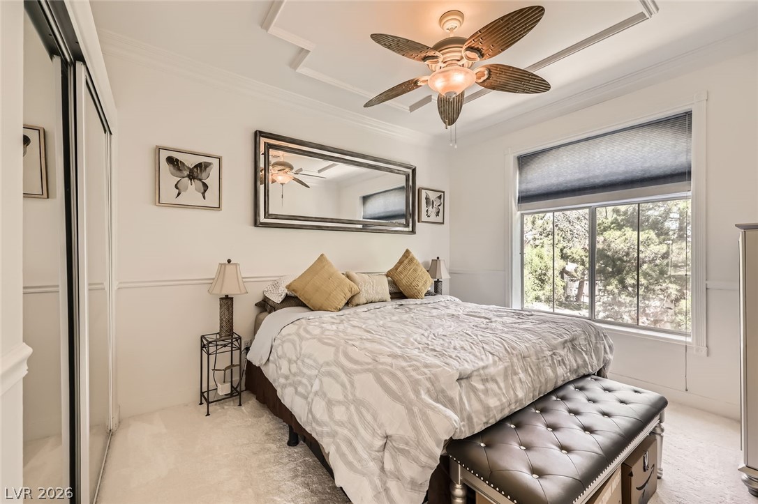 2050 West Warm Springs Road, Unit 3624 Henderson, NV 89014 - Photo 26 of 40 Bedroom featuring light carpet and crown molding