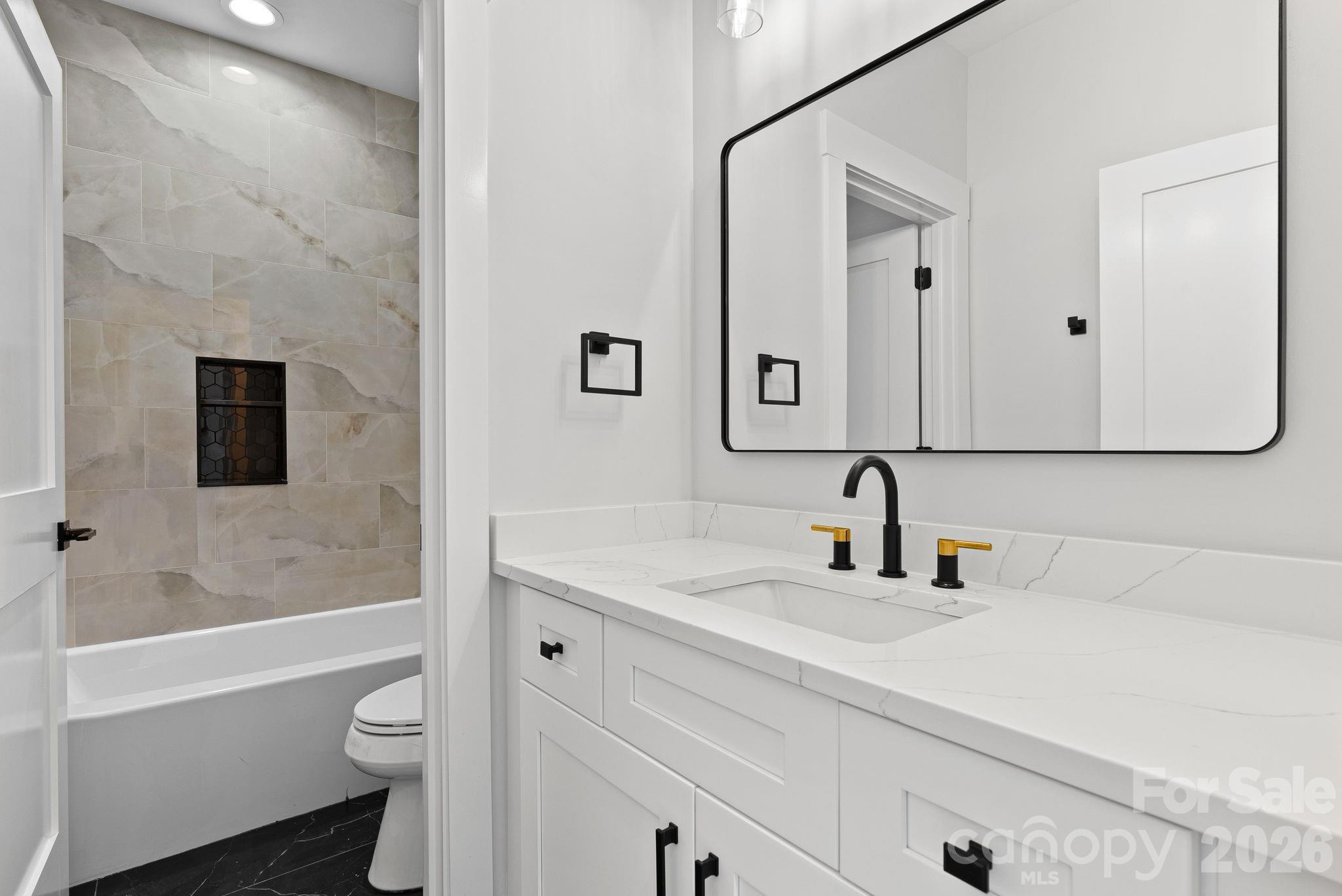 19 East Starnes Cove Road Asheville, NC 28806 - Photo 27 of 46 a bathroom with a sink a toilet and a bathtub