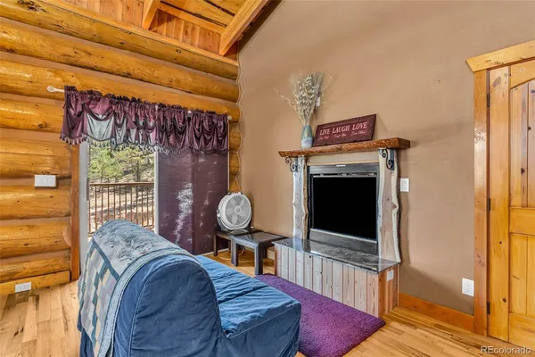 a view of living room with furniture and a fireplace