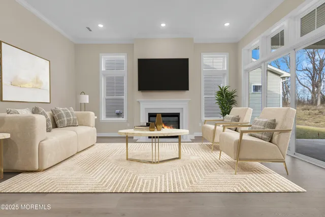a living room with furniture fireplace and a flat screen tv