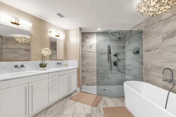 a bathroom with a shower and a toilet