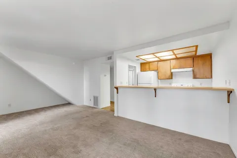 a view of a room with a window