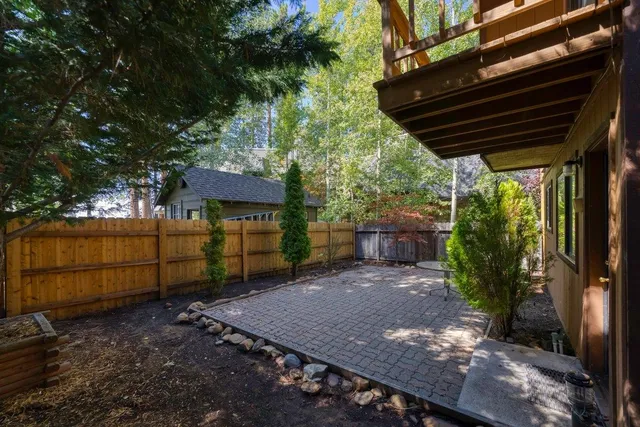 a view of a backyard with a small cabin