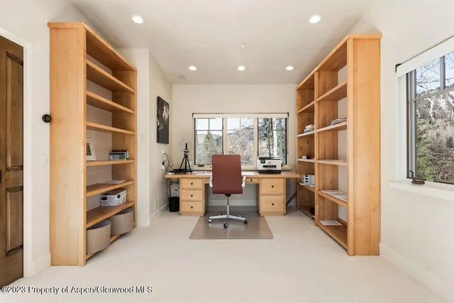 a workspace with furniture
