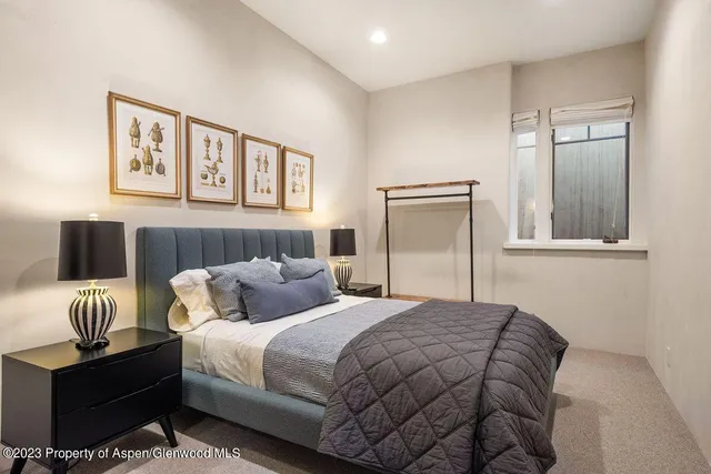 a bedroom with a bed and a couch