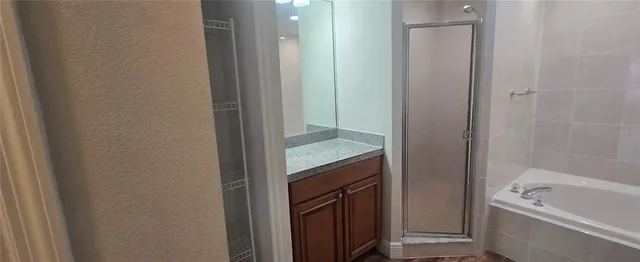 a bathroom with a bathtub and a shower