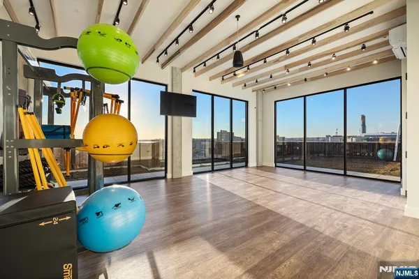 a view of a room with gym equipment